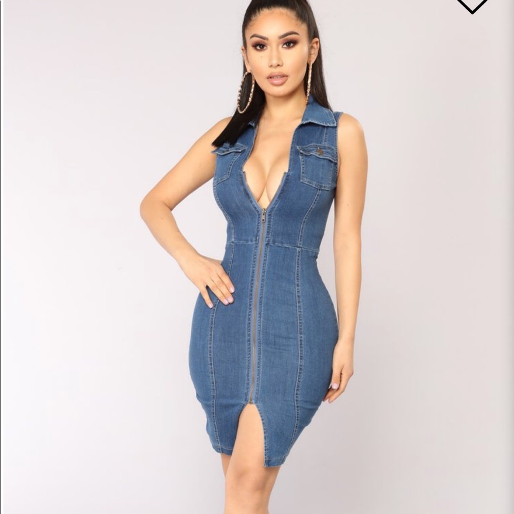 Fashion Nova zip up Denim Dress size S